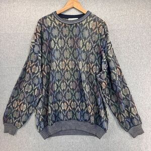 Men's St. Croix Size XL Gray Multi-Color Geometric Knit Sweater Grandpa Crewneck